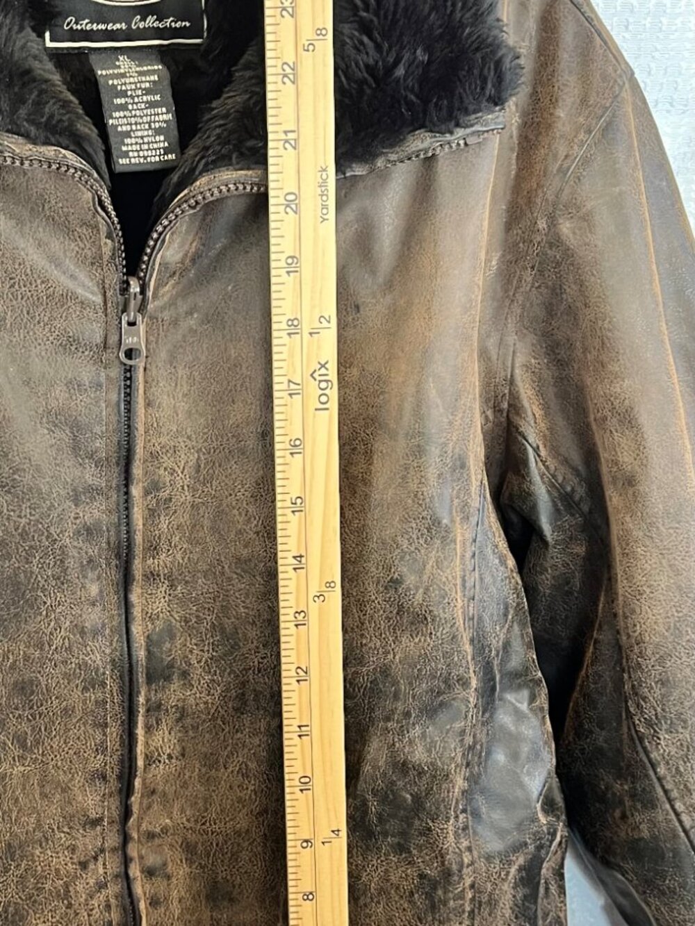 Vintage Austin Clothing Co Brown Faux Leather Jacket Faux Fur Collar size XL - Picture 6 of 6